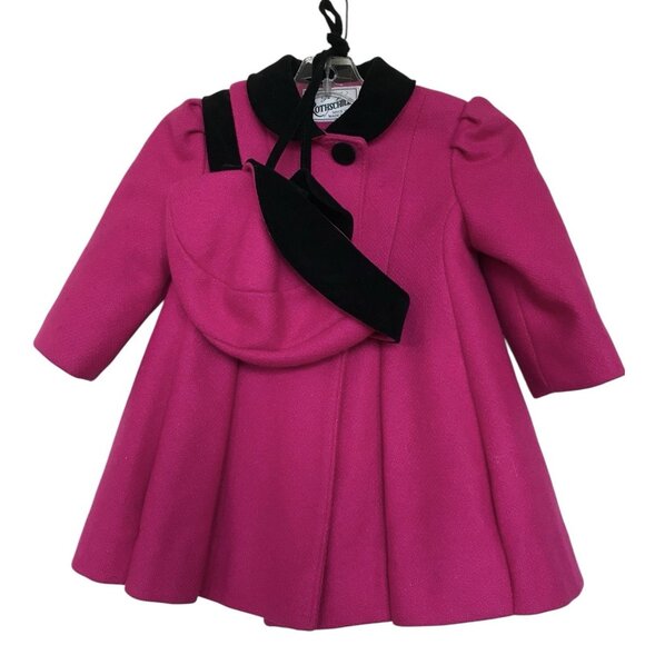 Rothschild Coat Girls Size 2 Wool Jacket With Hat Black Velvet Trim Vintage - Picture 1 of 10